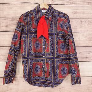 Vintage Permanent Press Shirt Womens Large? Paisley Western Bandana 70s